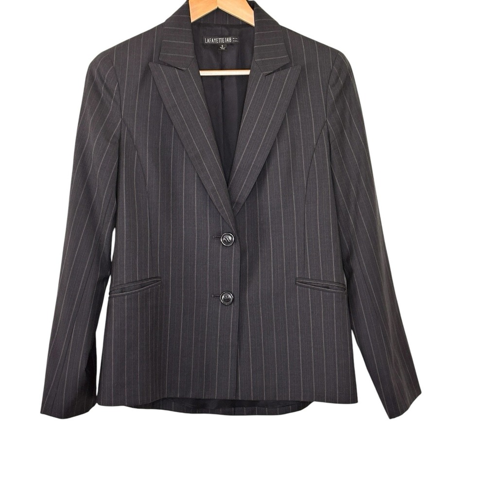 Lafayette 148 Womens Blazer Jacket Sz 6 Wool Pin Striped Classic Quiet Luxury‎